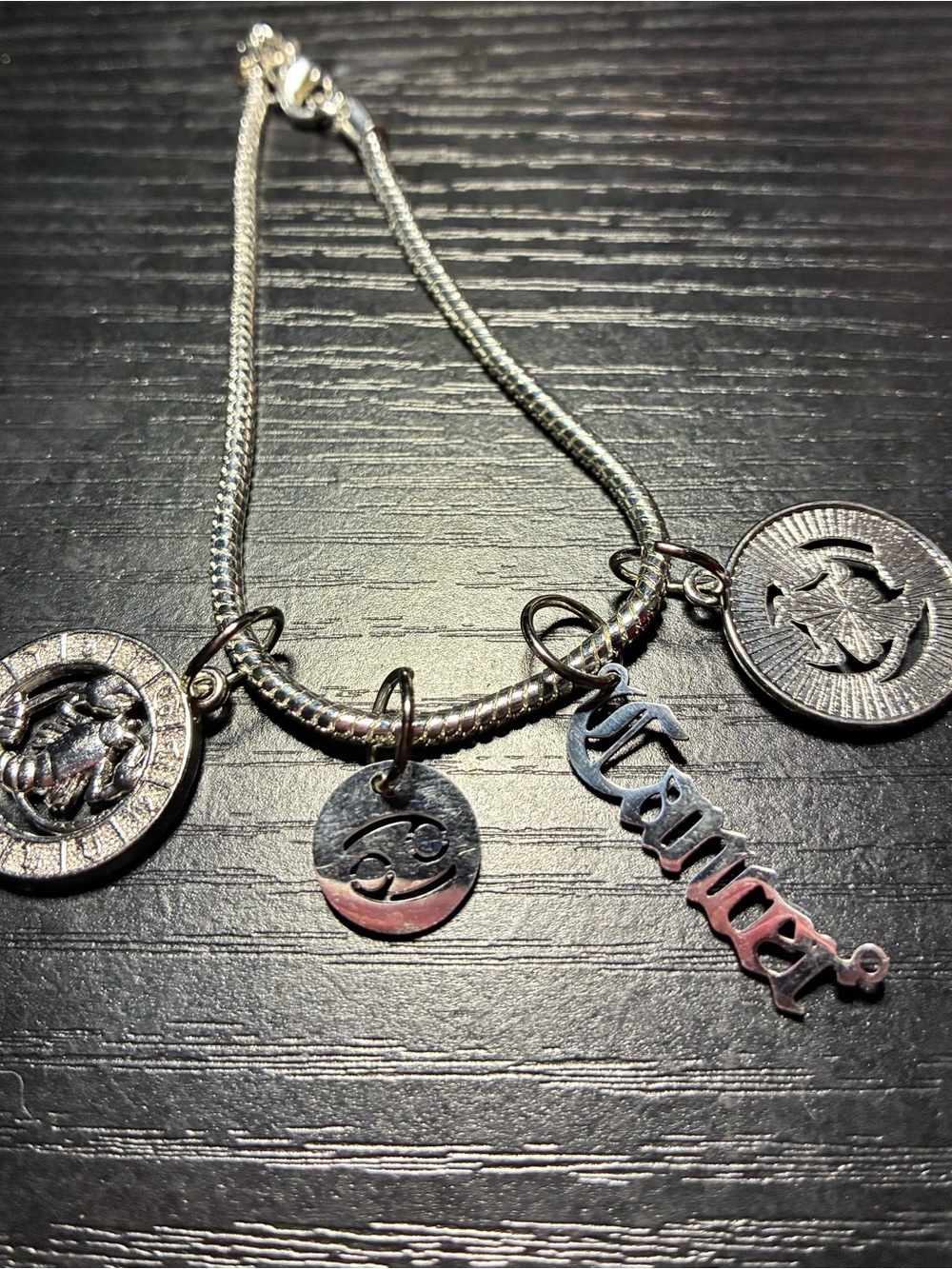 Sterling Silver Zodiac Charm Bracelet with Cancer Pendant - Silver